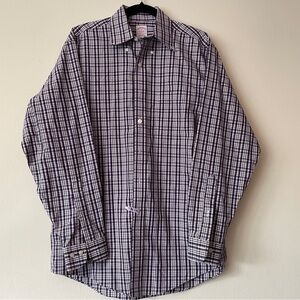 Brooks Brothers Men’s Purple plaid button down Non-iron cotton dress shirt sz M
